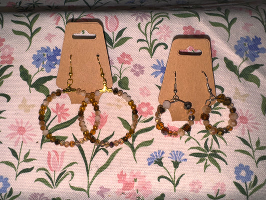 Brown Beaded Hoops
